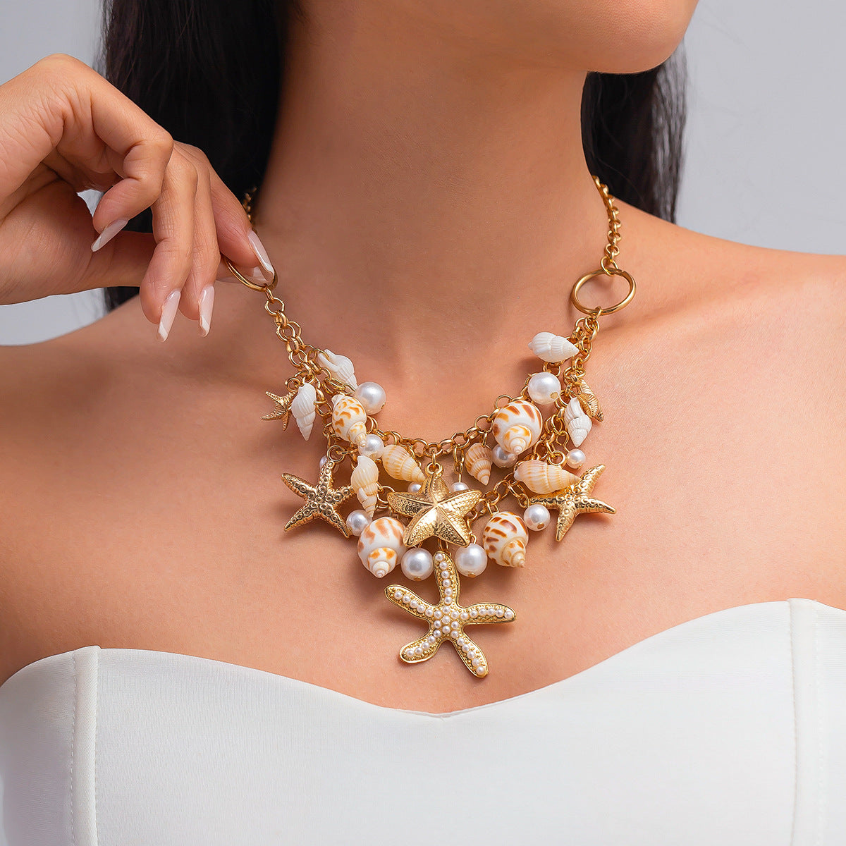 Ocean Wind Vacation Beach Starfish Shell Necklace