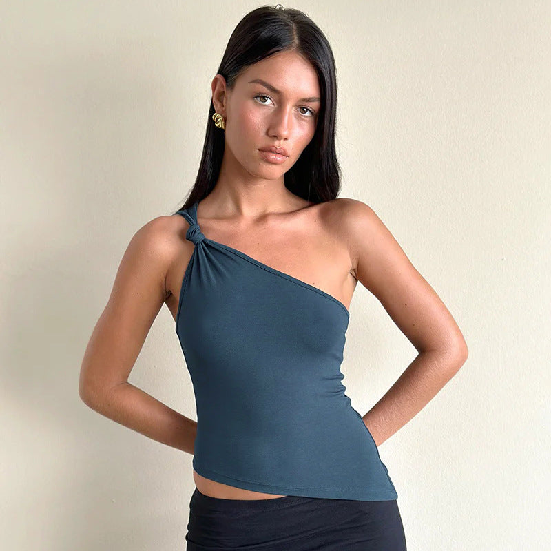 Top de tirantes con hombros descubiertos, sexy, de color liso, a la moda para mujer