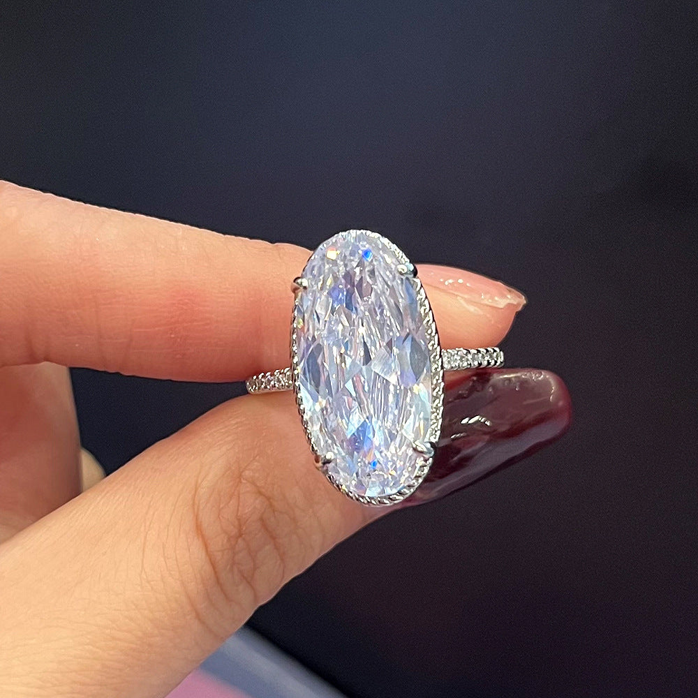 Women Fashion Simple Egg-Shaped Zircon Ring Copper Elegant Jewelry