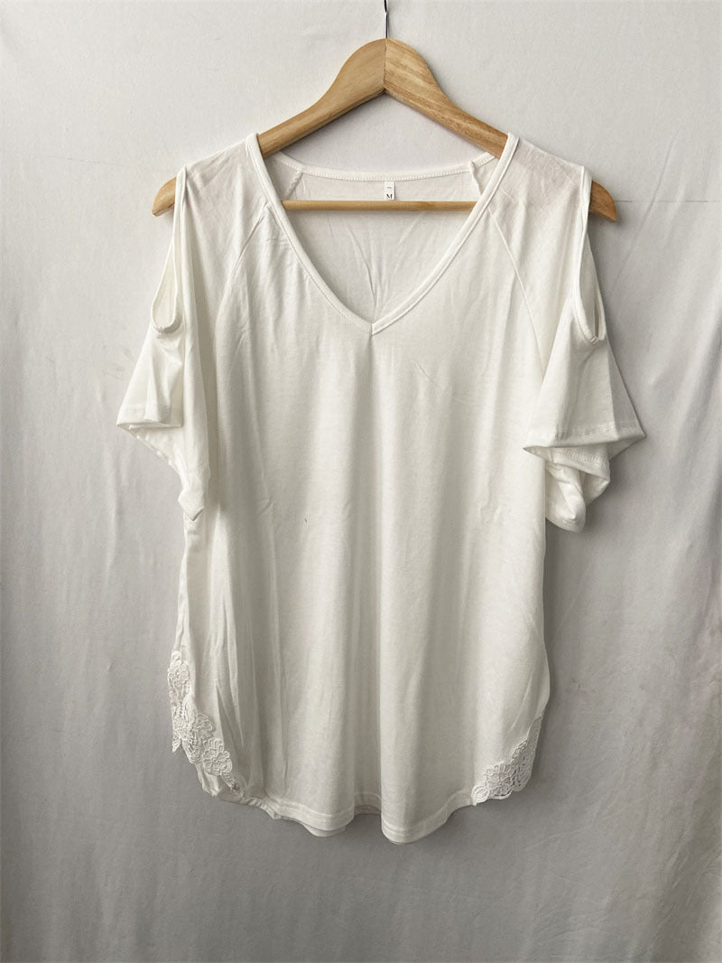 T-shirt ample à manches courtes et col en V pour femme