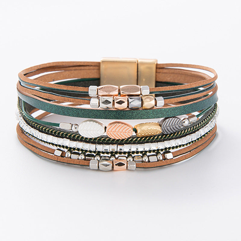 Bohemian Leather Multi-Layer Beaded Bracelet