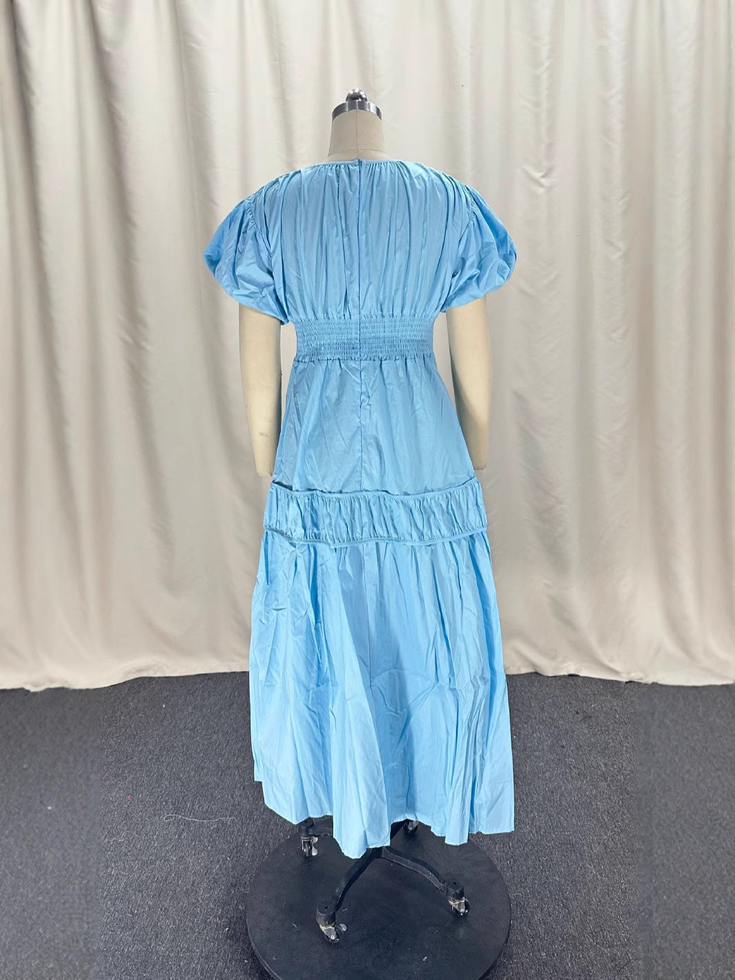 Women Casual Solid Cotton V-Neck Maxi Dress