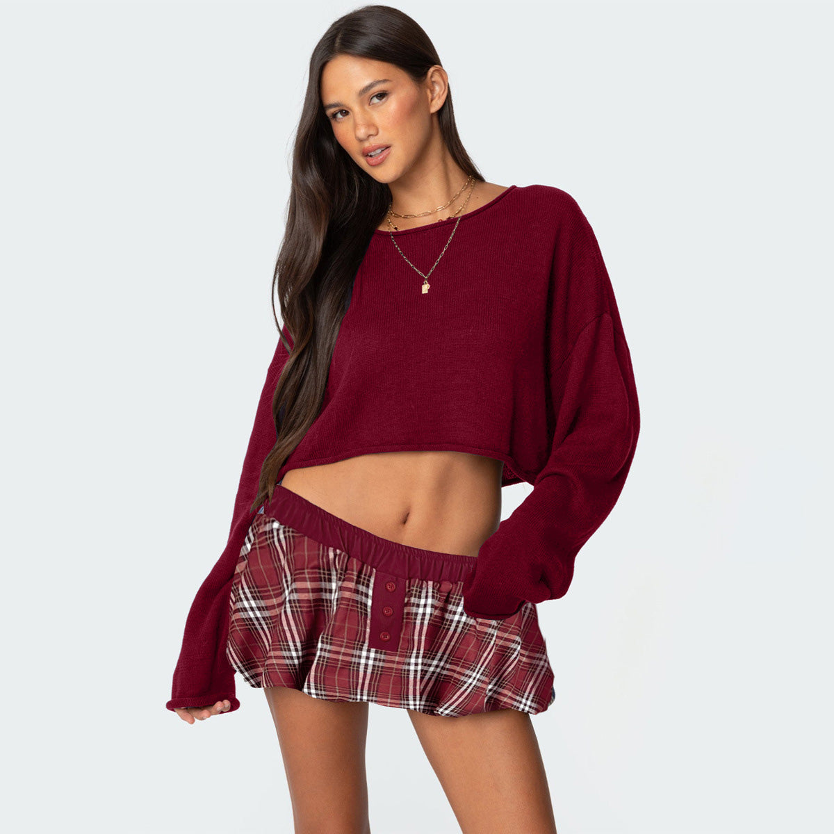 Women Fashion Sexy Plaid Buckle Skirt - Short Street Style Fabric