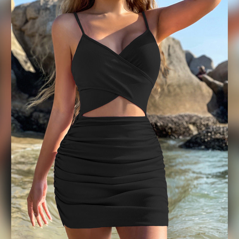 Summer Vacation Women Cross Strap Cut Out Dress