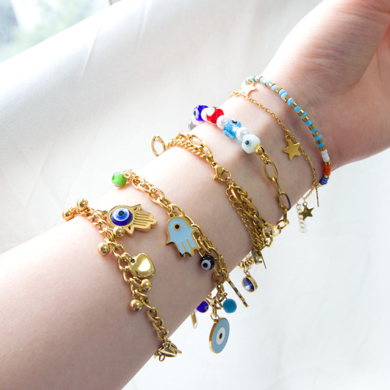Pulsera electrochapada vintage de mal de ojo para mujer