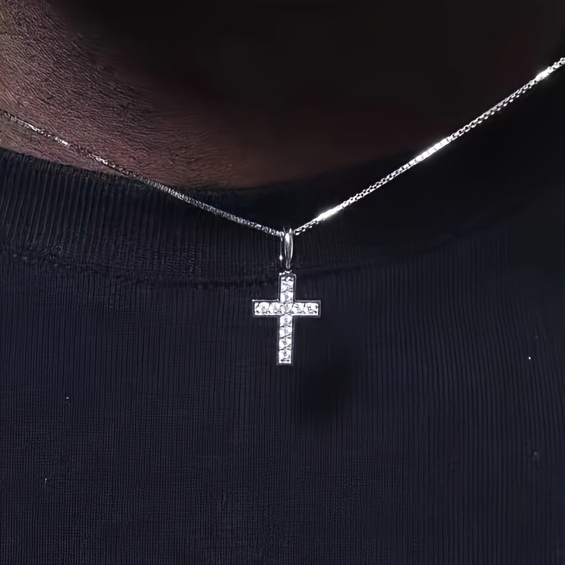 Men Fashion Simple Zircon Cross Pendant Necklace