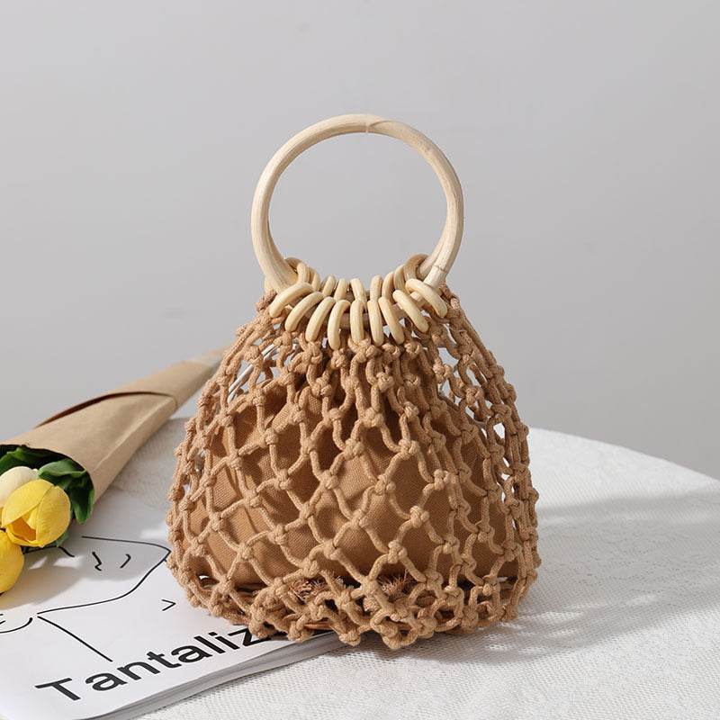 Bohemian Holiday Beach Woven Straw Tote Bag