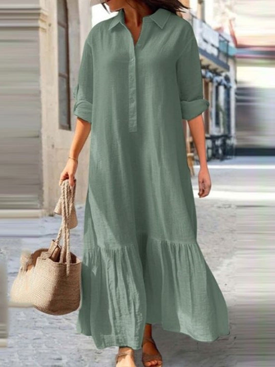 Robe longue décontractée en coton et lin pour femme, grande taille