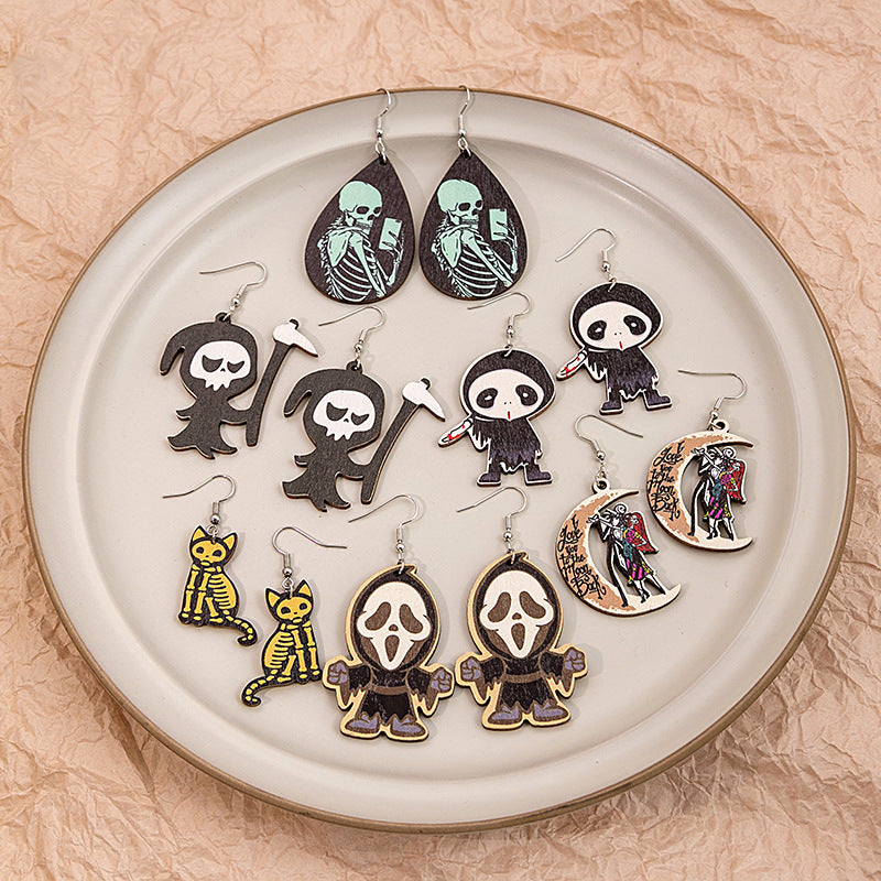 Halloween Women Cartoon Ghost Skull Earrings Alloy Jewelry