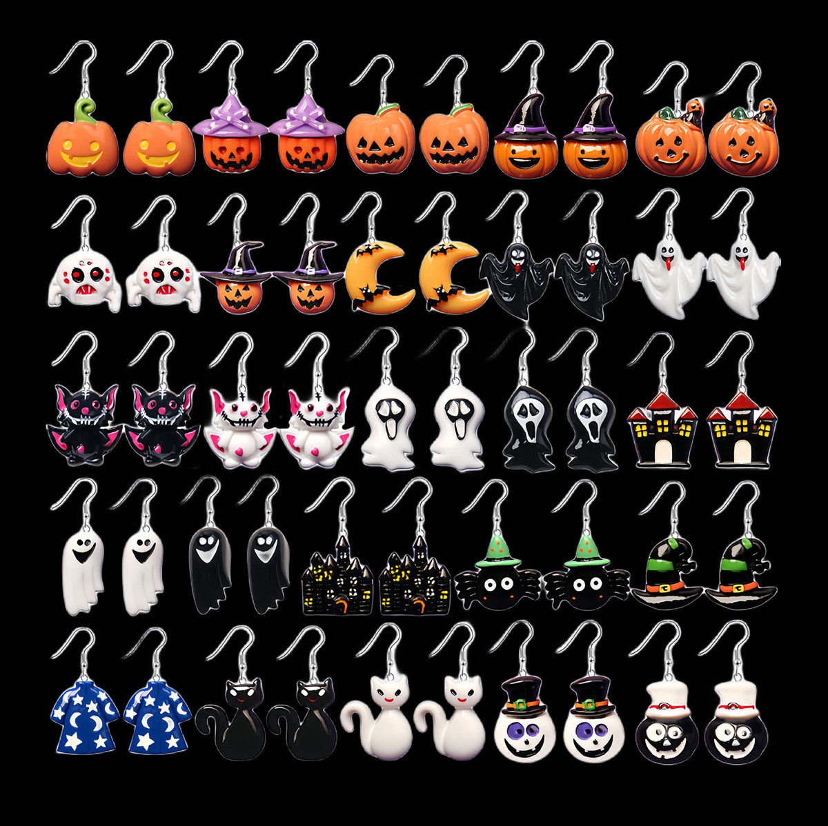 Pendientes de resina con diseño divertido de murciélago, calabaza y fantasma para Halloween para mujer