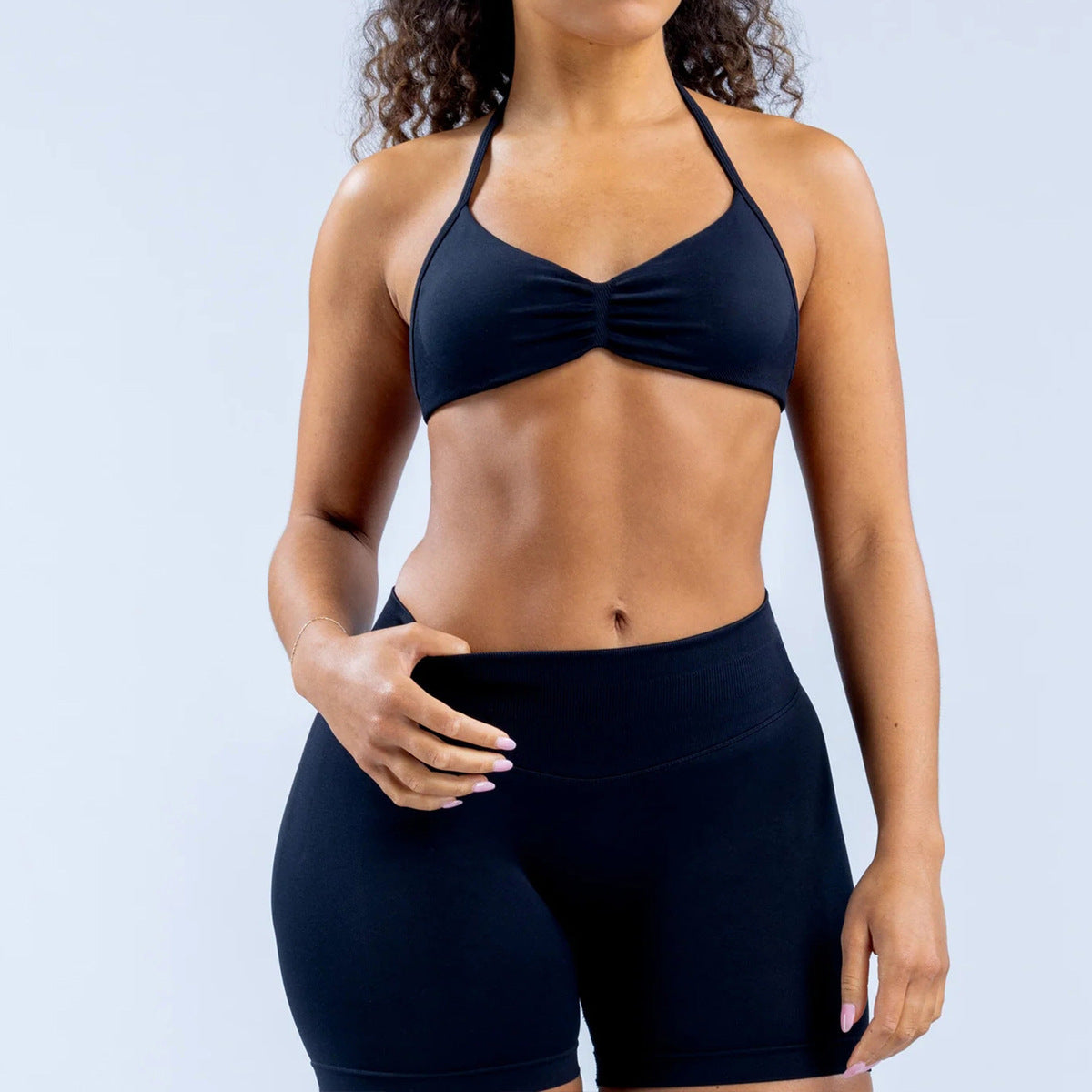 Soutien-gorge de sport sexy en nylon sans coutures, couleur unie, col licou, pour le yoga et le sport