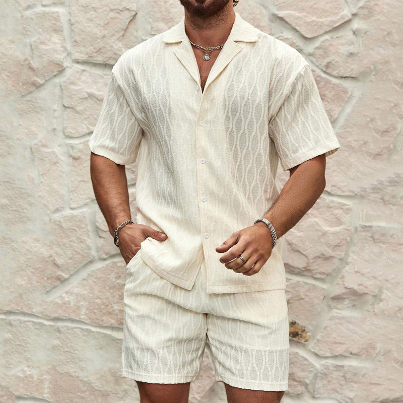 Ensemble chemise et short à manches courtes et revers pour homme, style vacances et loisirs