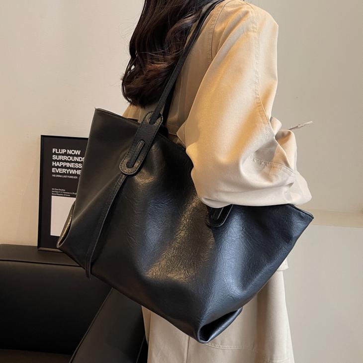 Grand sac fourre-tout décontracté de couleur unie pour femme