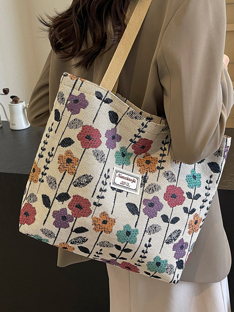 Bolso tote de lona con estampado floral para mujer