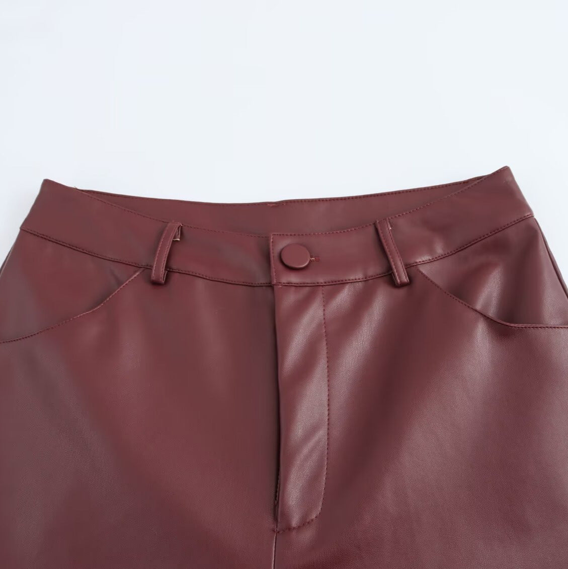 Pantalones de cuero sueltos de cintura alta informales a la moda para mujer