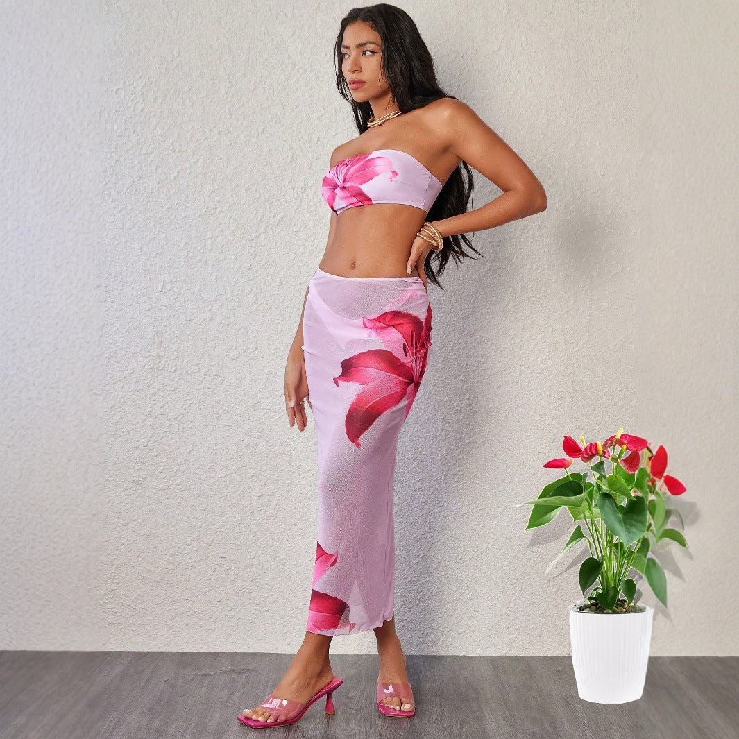 Maillot de bain 3 pièces sexy à imprimé floral pour femme