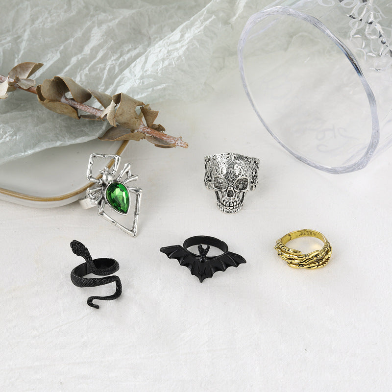 Bagues midi vintage en pierres précieuses vertes pour femme, style Halloween
