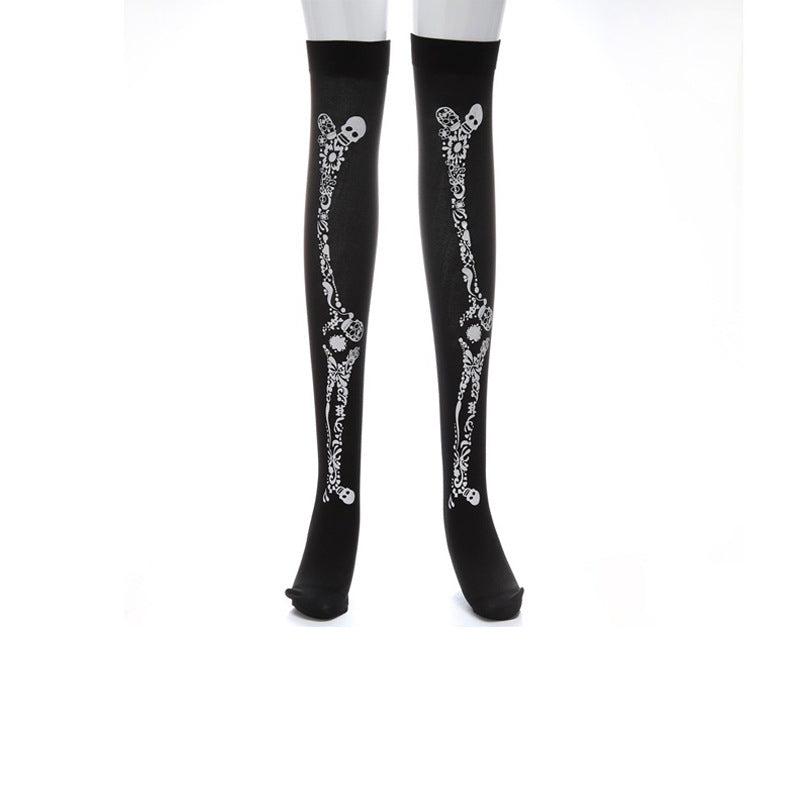 Women Funny Halloween Skeleton Bat Spider Web Stockings