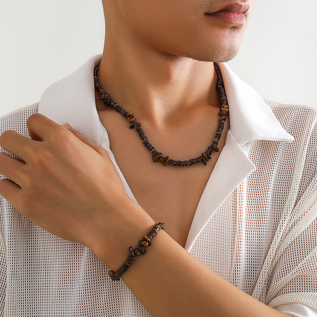 Pulsera y collar turquesa bohemio informal de moda para hombre