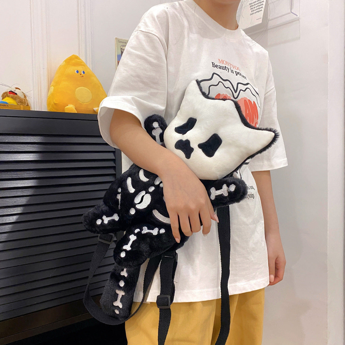 Bolso de hombro de peluche con calavera gótica de Halloween