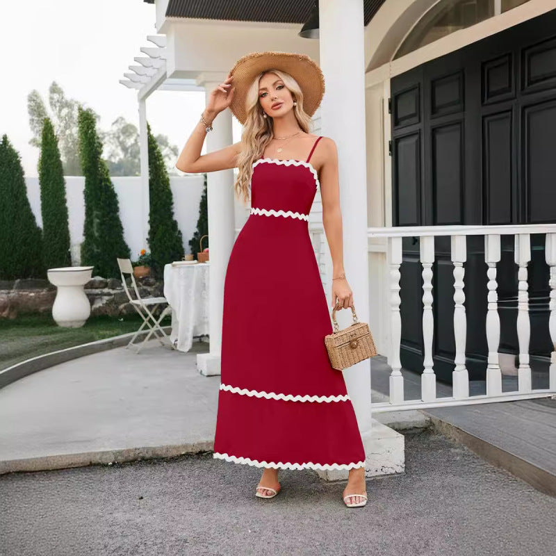 Women Casual Summer Vacation Wave Color Blocking Maxi Sun Dress