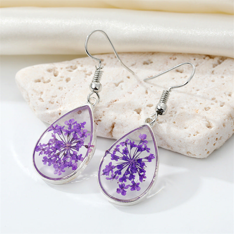 Women Bohemian Transparent Resin Eternal Flower Earrings