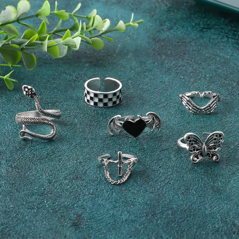 Anillos midi con diseño de mariposa, corazón y cuadros vintage para Halloween para mujer