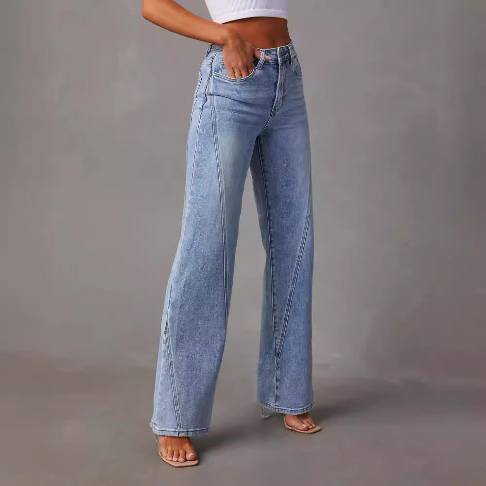 Vaqueros holgados de cintura alta informales a la moda para mujer