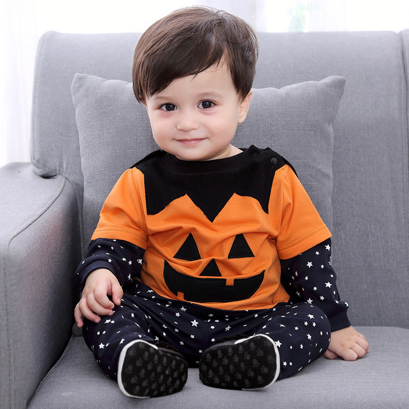 Conjunto de mono de algodón con calabaza de Halloween para niños y niñas
