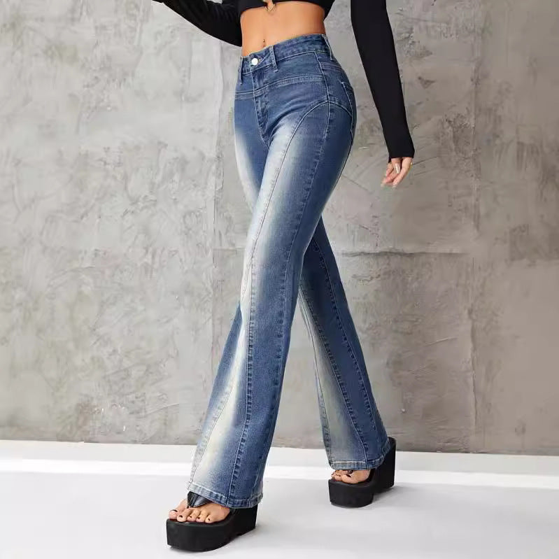 Pantalones vaqueros elásticos con degradado de moda para mujer - Pantalones vaqueros de cintura alta