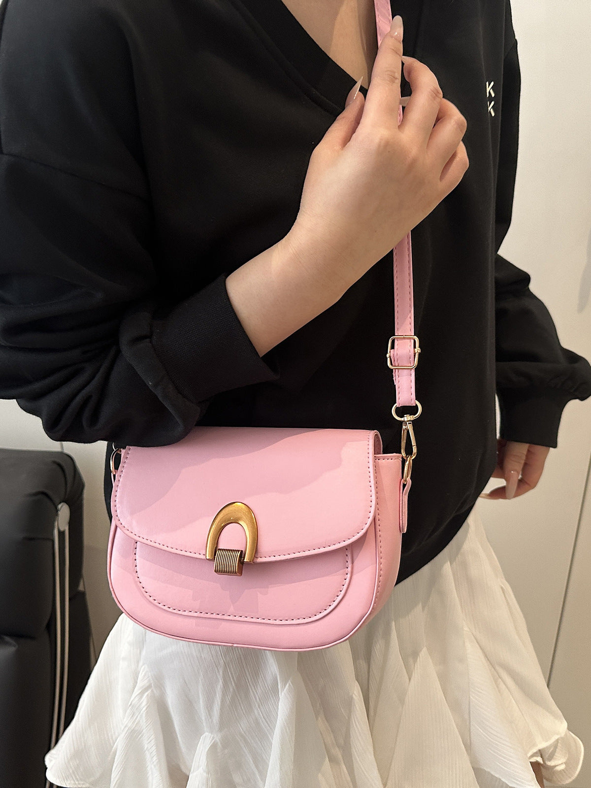 Bolso de hombro retro de color sólido para mujer