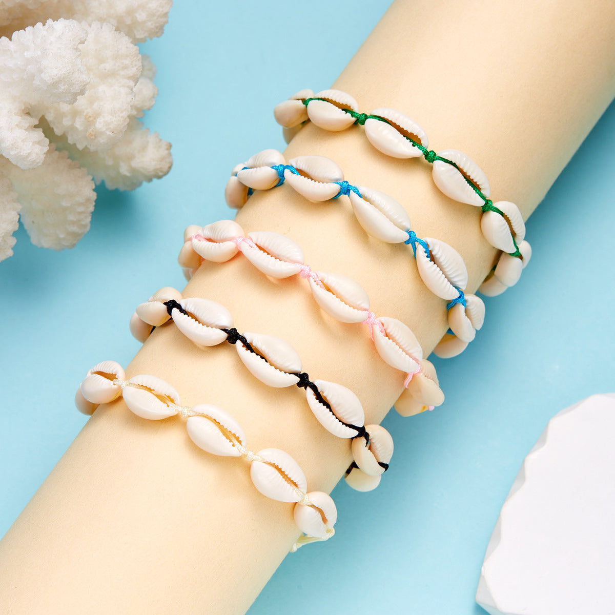 Women Fashion Casual Vacation Beach Shell Woven Bracelet