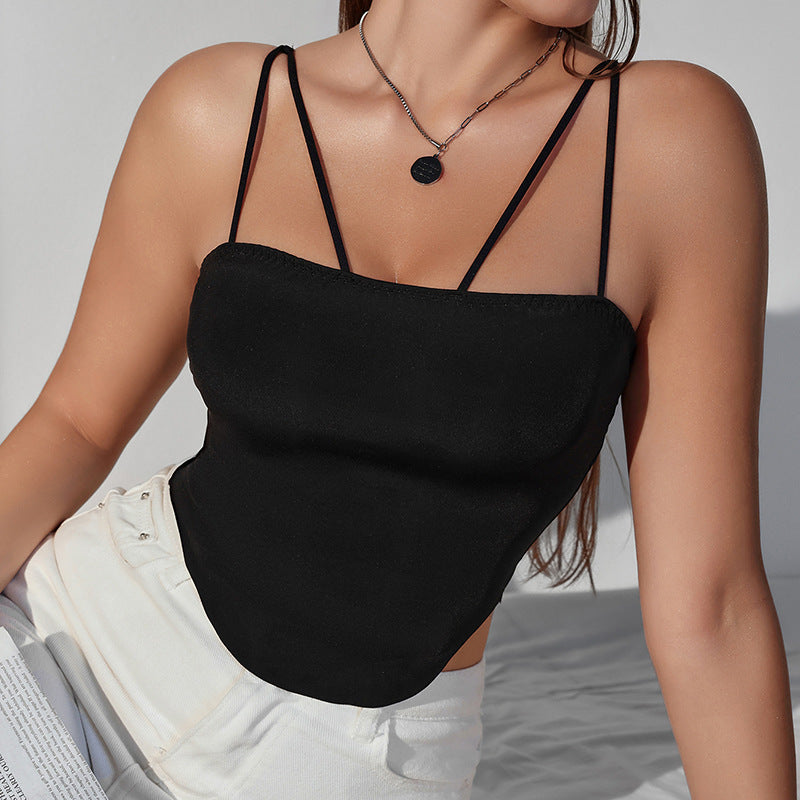Haut ras du cou en nylon rembourré à bretelles spaghetti pour femme