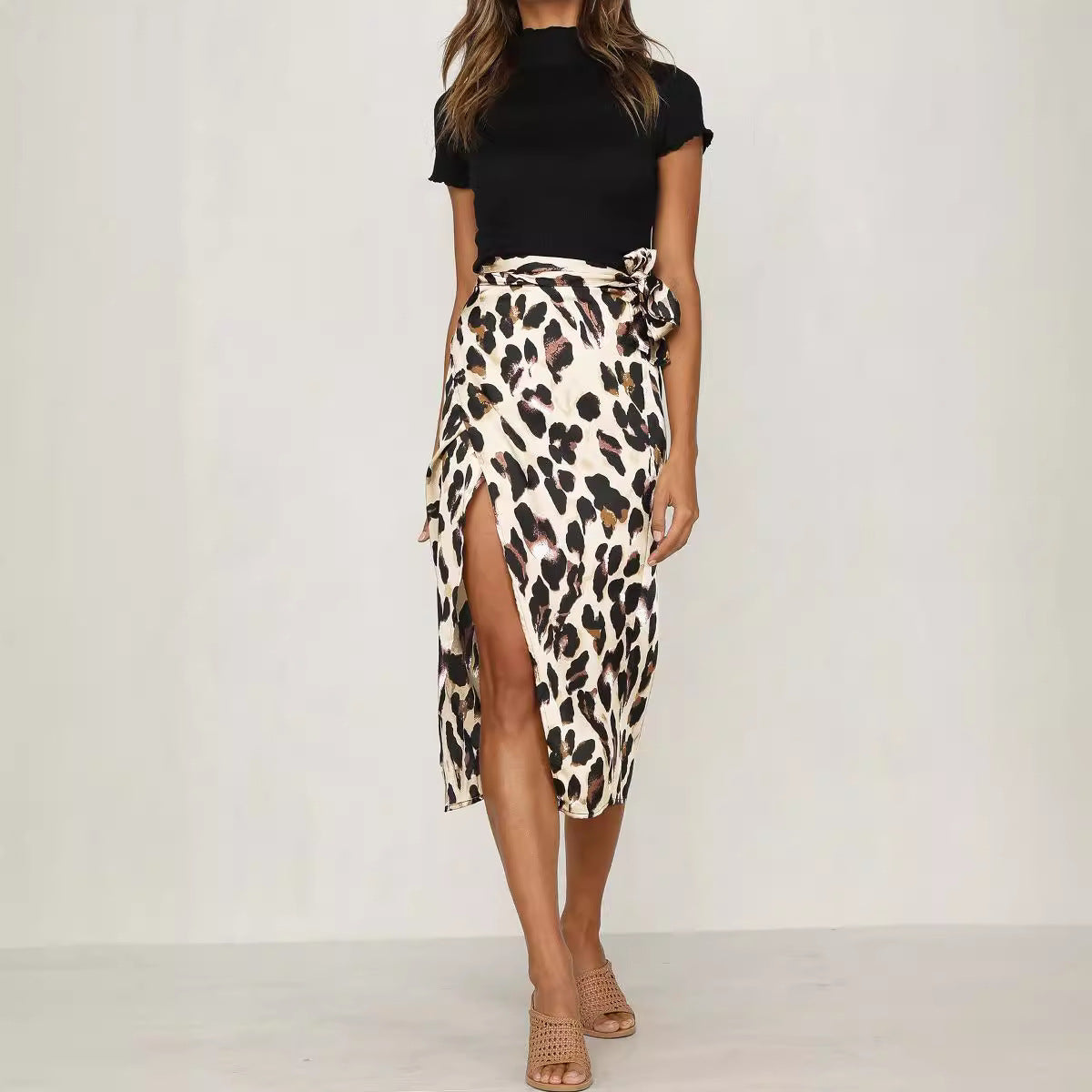 Falda midi elegante con estampado de leopardo para mujer