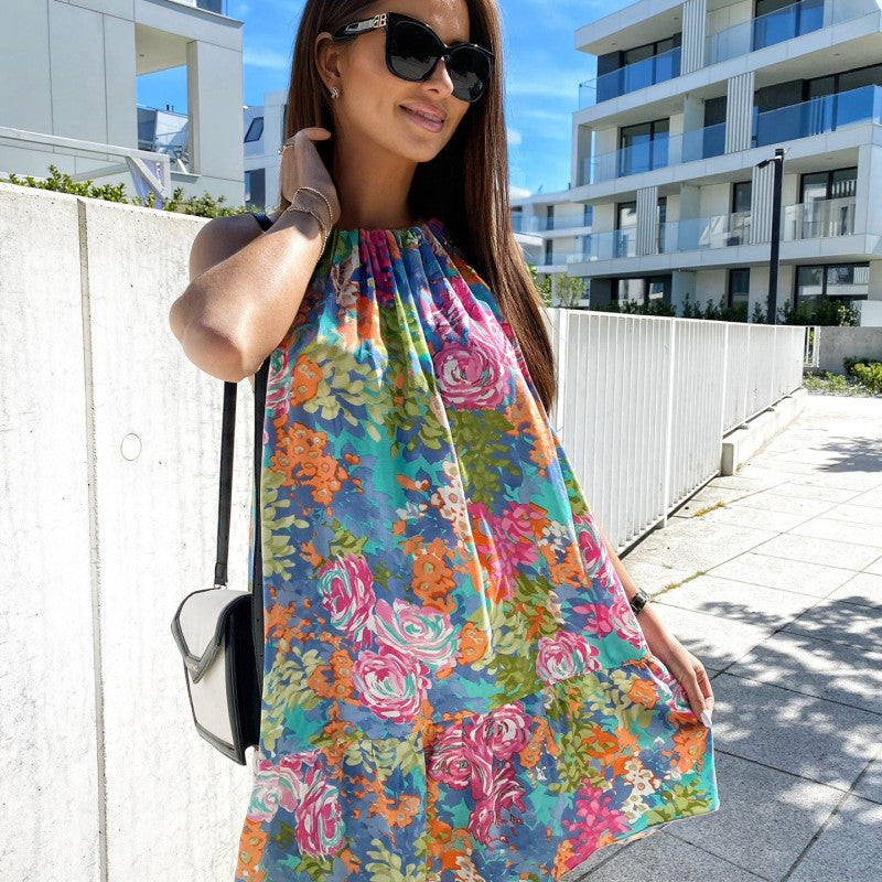 Women Casual Summer Vacation Boho Paisley Floral Print Halter Dress