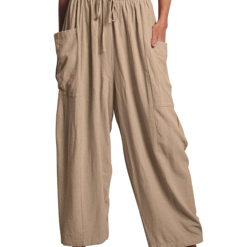 Pantalones anchos de cintura alta de lino y algodón para mujer