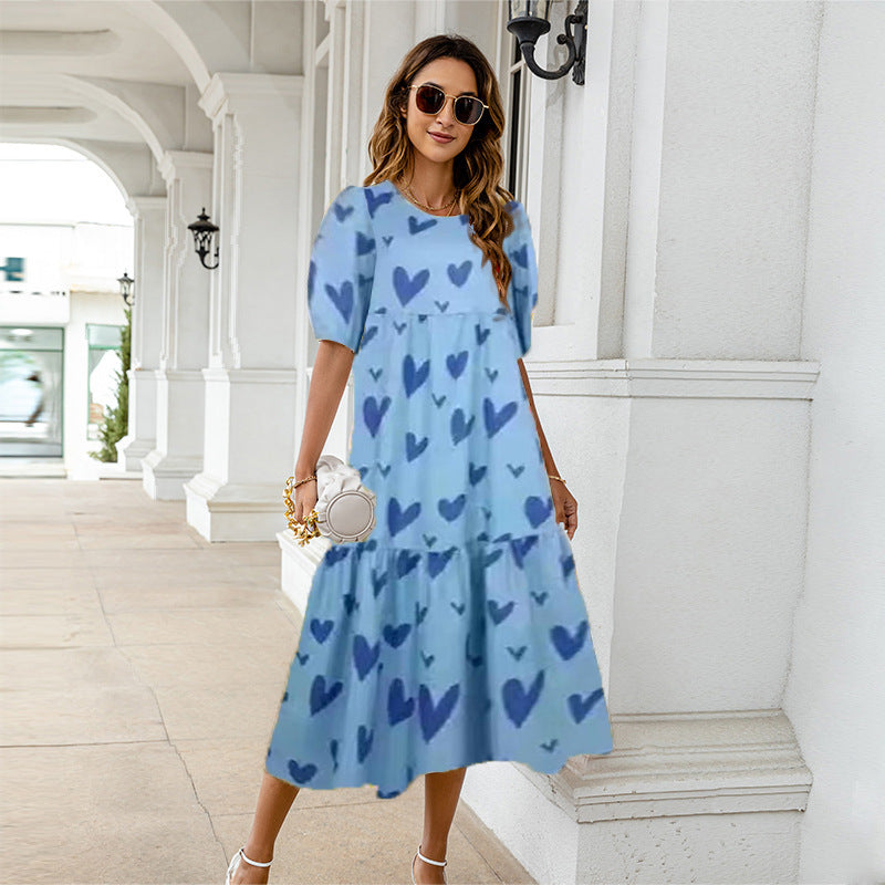 Summer Women Casual Bohemian Short Sleeve Polka Dot Dress