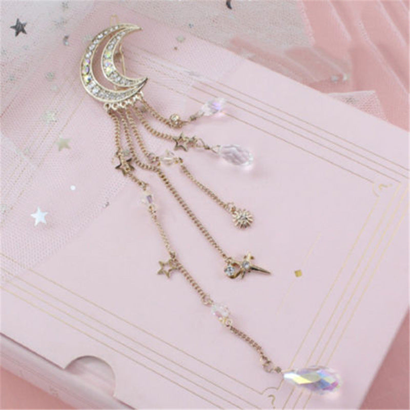 Fashion Moon Tassel Rhinestone Headwear