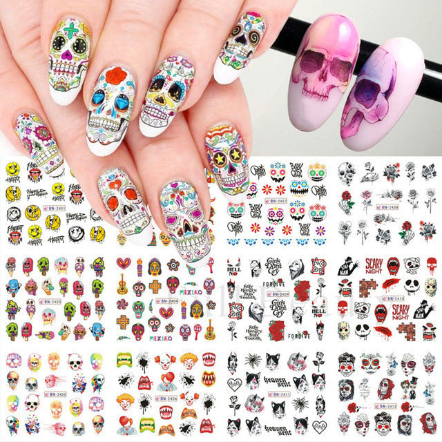 Halloween Skull Nail Stickers Funny Skull Design