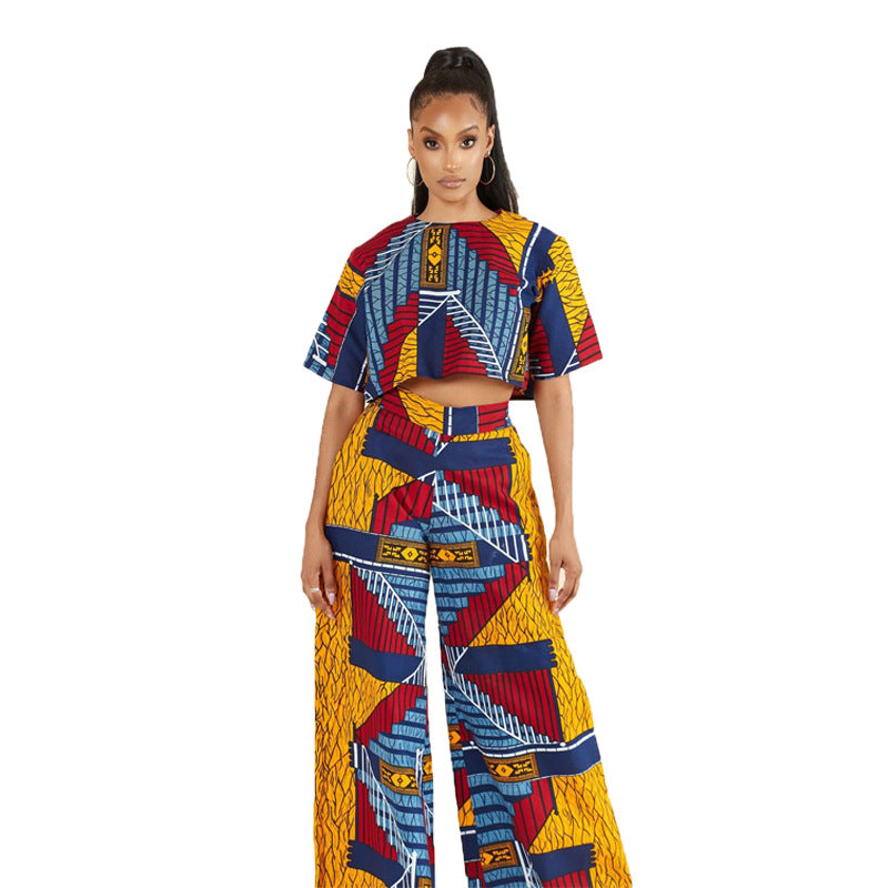 Women Fashion Casual Geometric Printed T-Shirt Pants