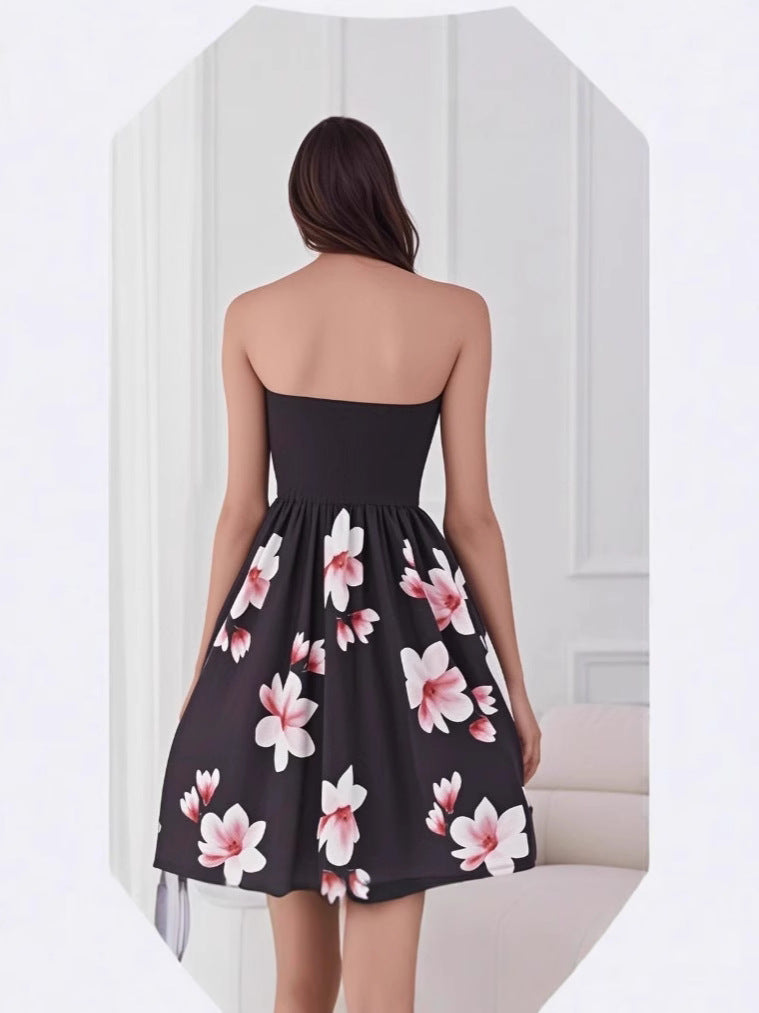 Women Fashion Sexy Floral Printed Tube Top Dress