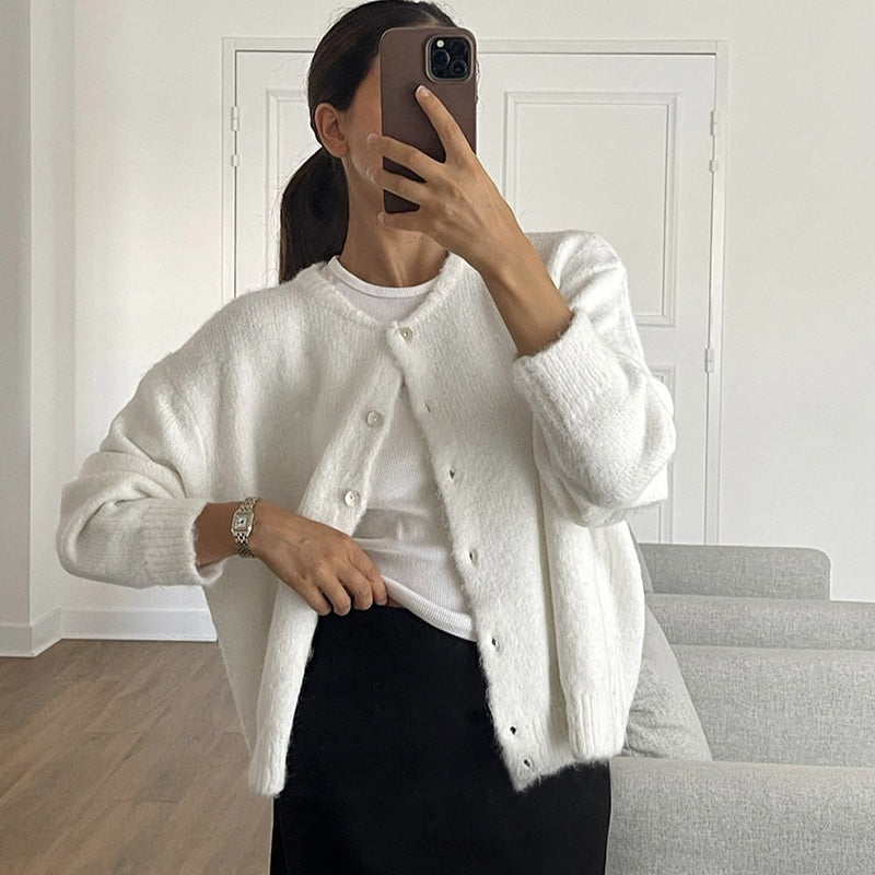 Women Vintage Wool Blend Knitted Cardigan Sweater
