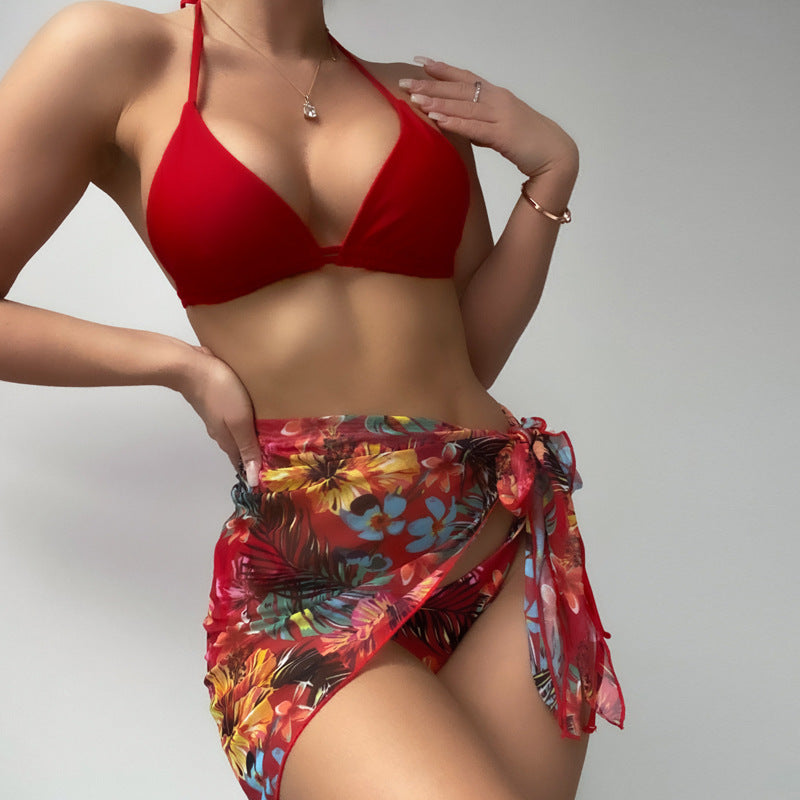 Women's Print Bikini Three-Piece Swimsuit Set