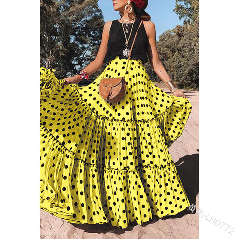 Women Casual Polka Dot Polyester Sleeveless Skirt