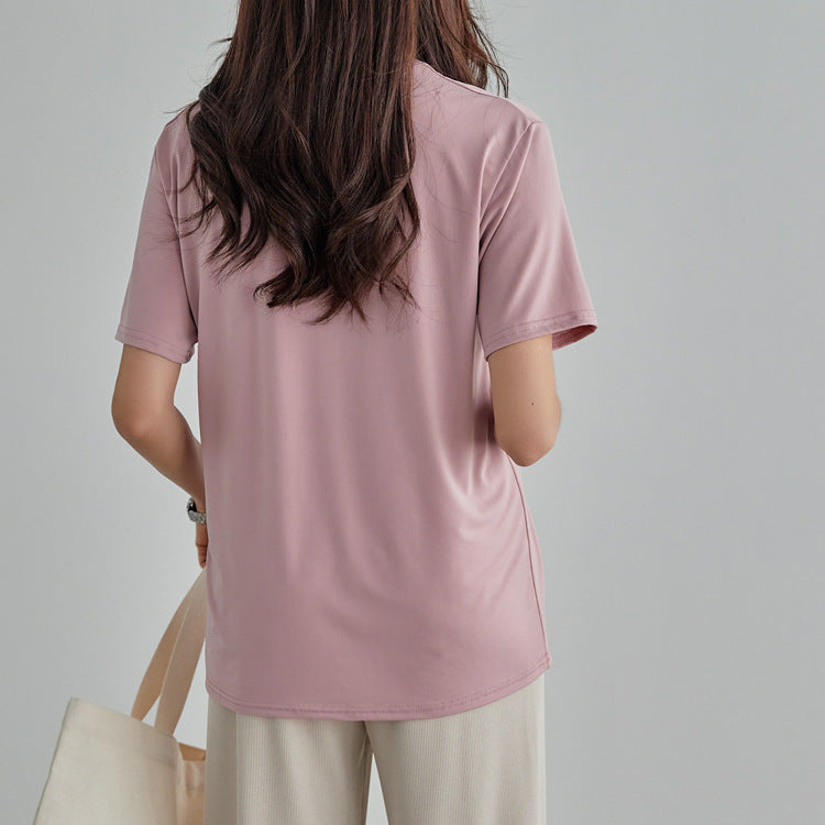 Women Simple Basic Solid Color Short Sleeve Round Neck Blank T-Shirt