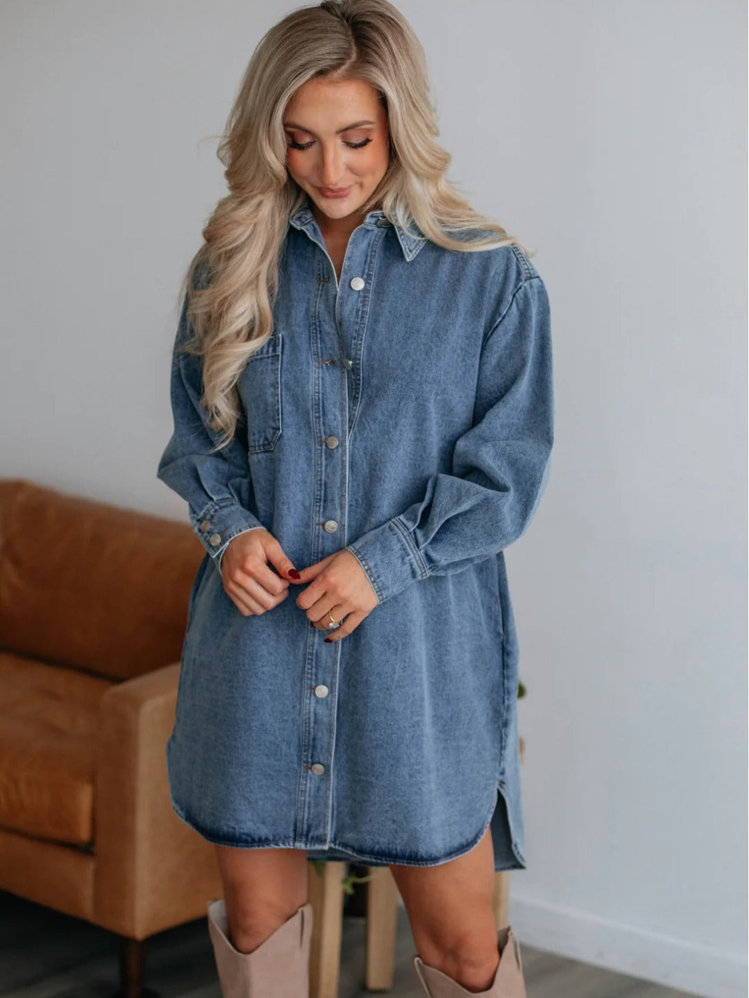 Vestido vaquero holgado informal de moda para mujer en azul