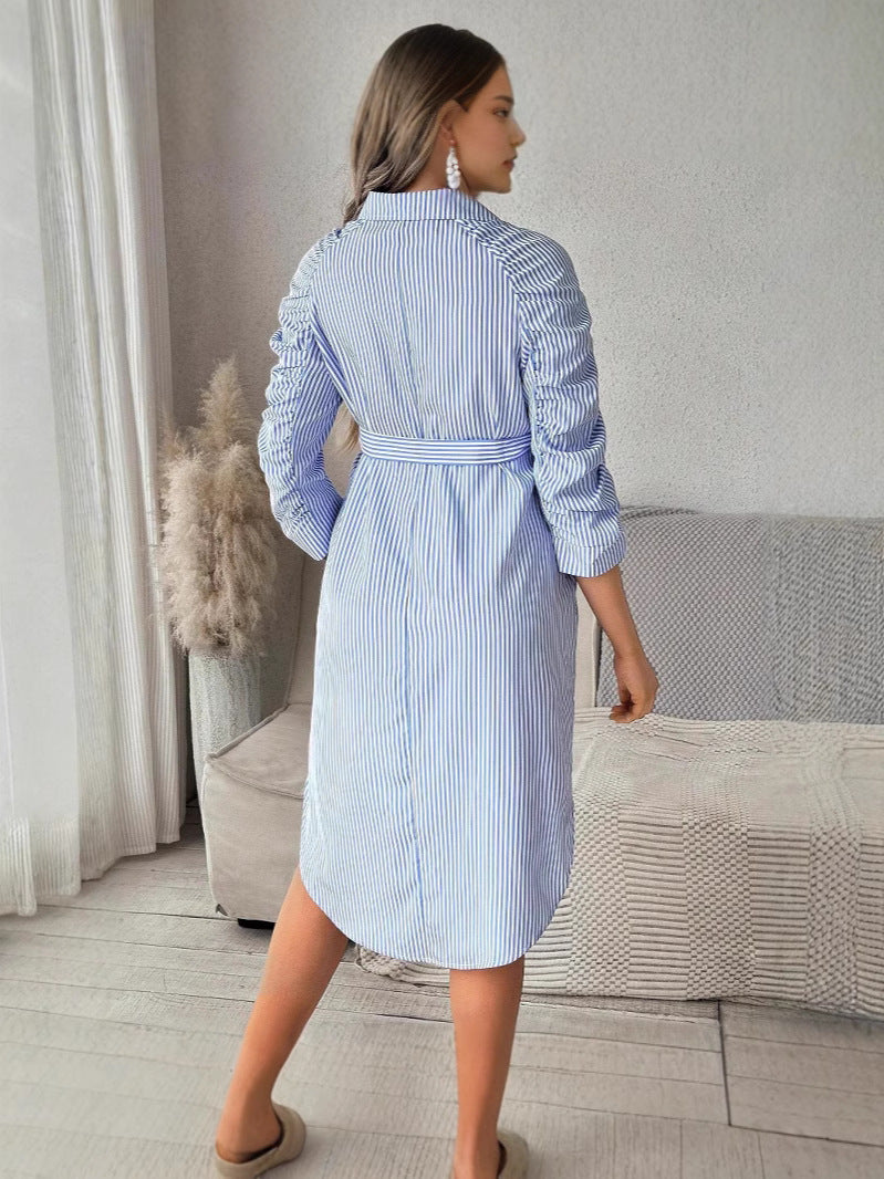 Vestido informal de manga larga con solapa y rayas para embarazadas