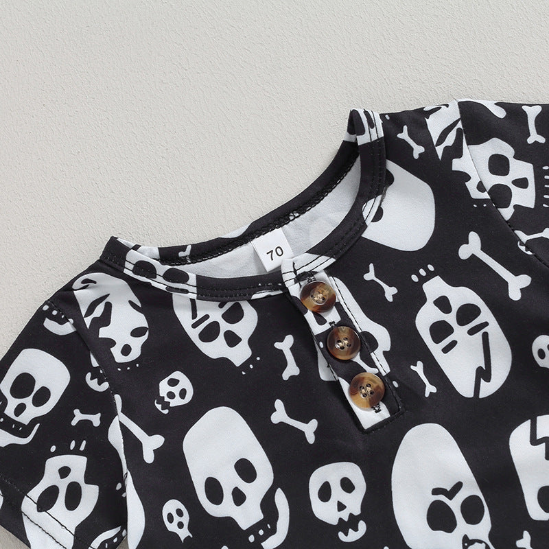 Pelele informal de algodón con estampado de calavera para Halloween para bebé y niño