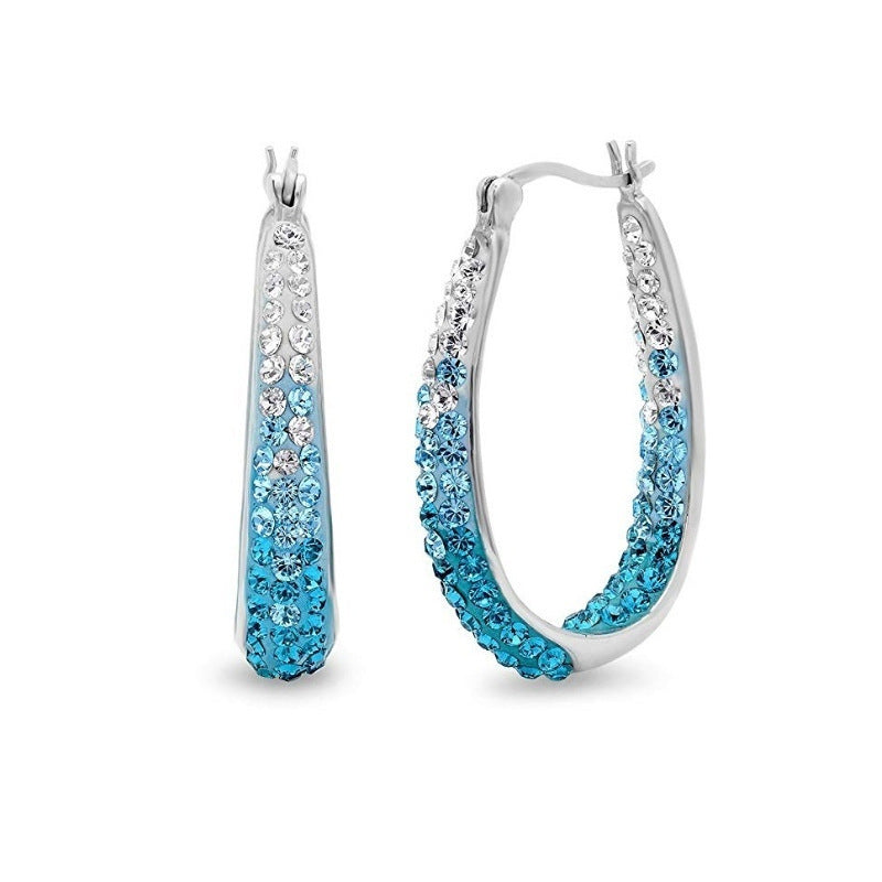 Boucles d'oreilles en alliage en forme de U pour femmes, doubles couleurs, zircones