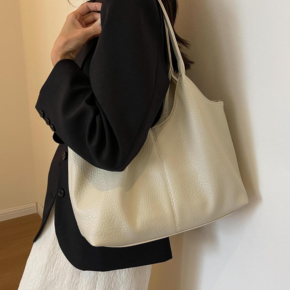 Sac fourre-tout décontracté simple de grande capacité pour femme, couleur unie
